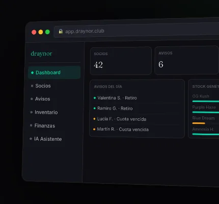 El panel del club en la demo del sistema