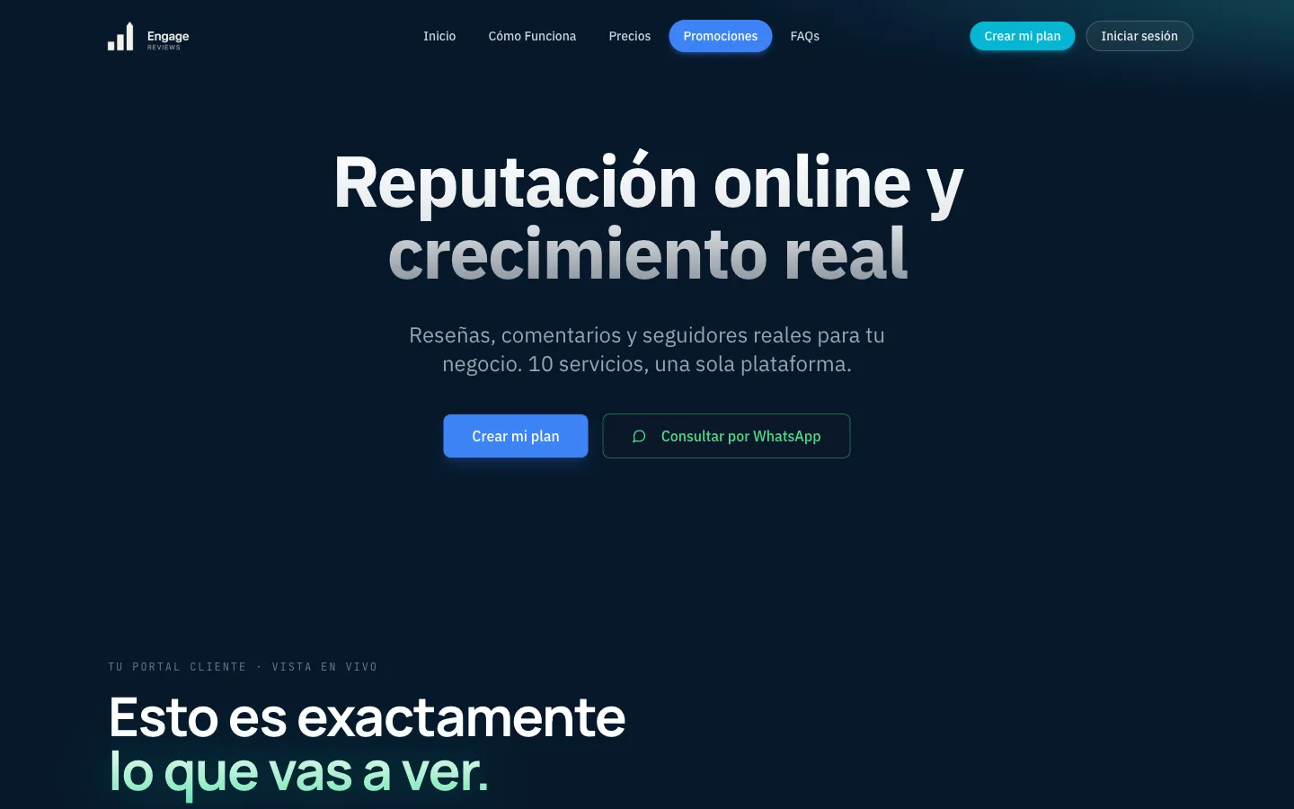La landing pública de Engage Reviews