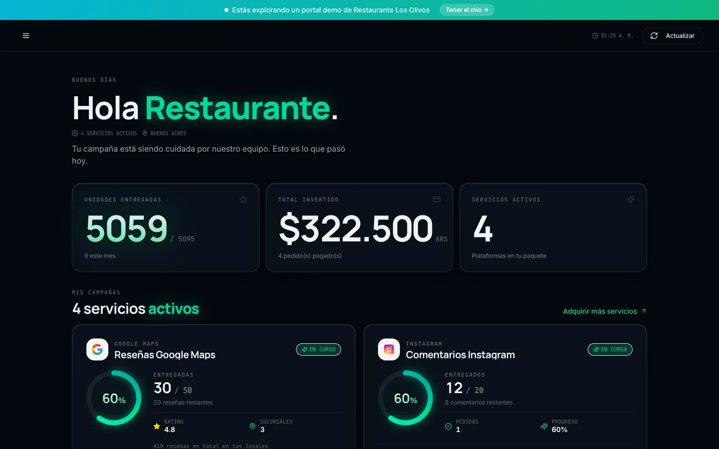 El portal donde cada cliente sigue su campaña (demo)